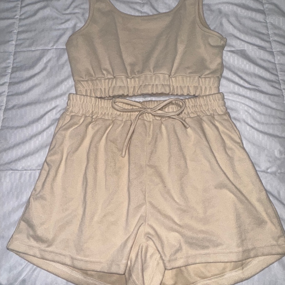 Beige Tank Top and Shorts Set